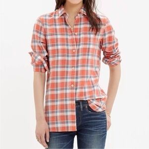 Madewell Skylar Plaid Flannel Shirt | Coral Blue | XS | Lightweight Button Down